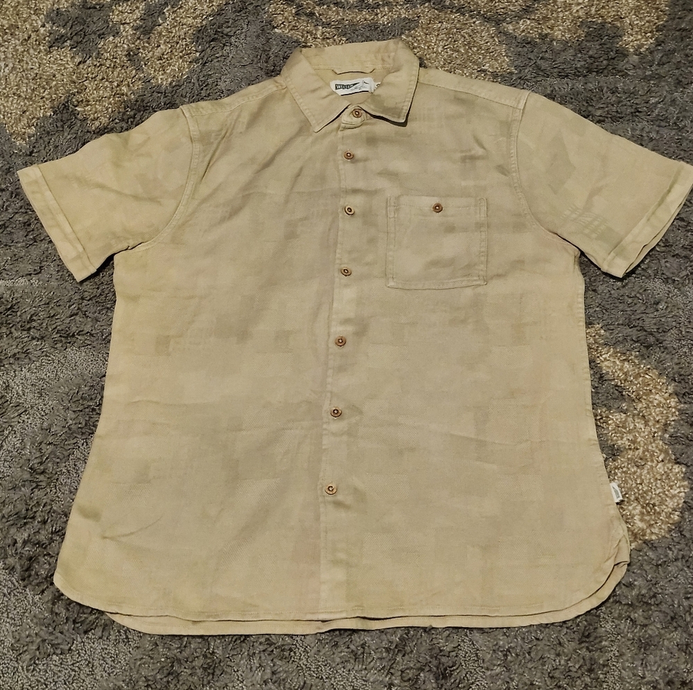 Mens Wellen Beige Short-Sleeve Button-Up Shirt Sz M